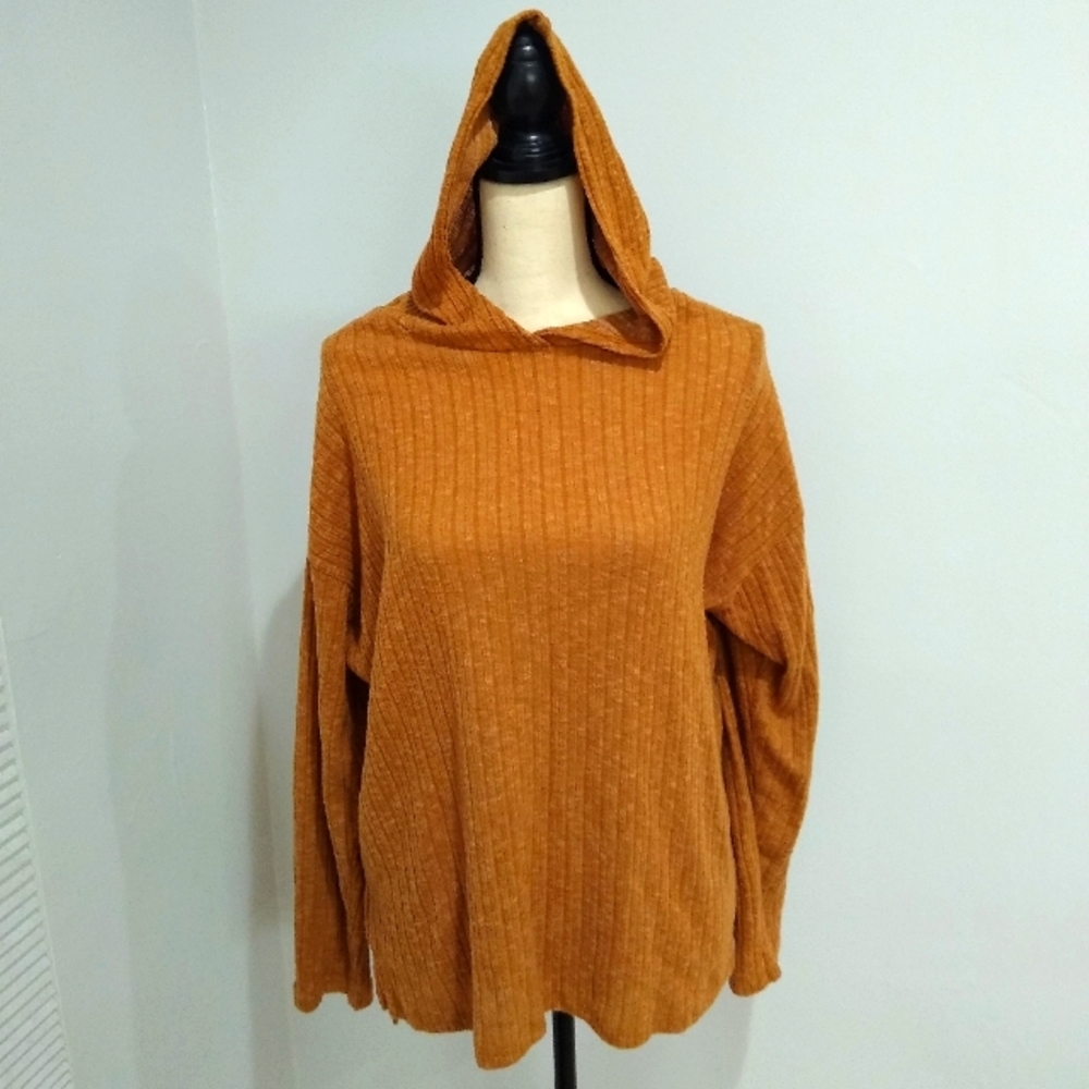 All in Favor Hoodie Pumpkin Orange Ribbed Cozy Size L